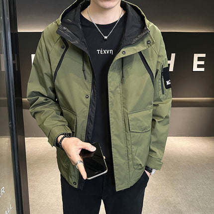 “Men’s Fashionable Short Hooded Work Jacket Outerwear, Trendy All-match Clothes