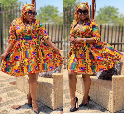 Geometric Pattern Flared Dress