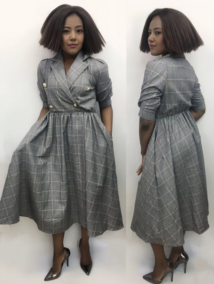 Mid-length Three-quarter sleeves Cinched waist Button-up front coat dress