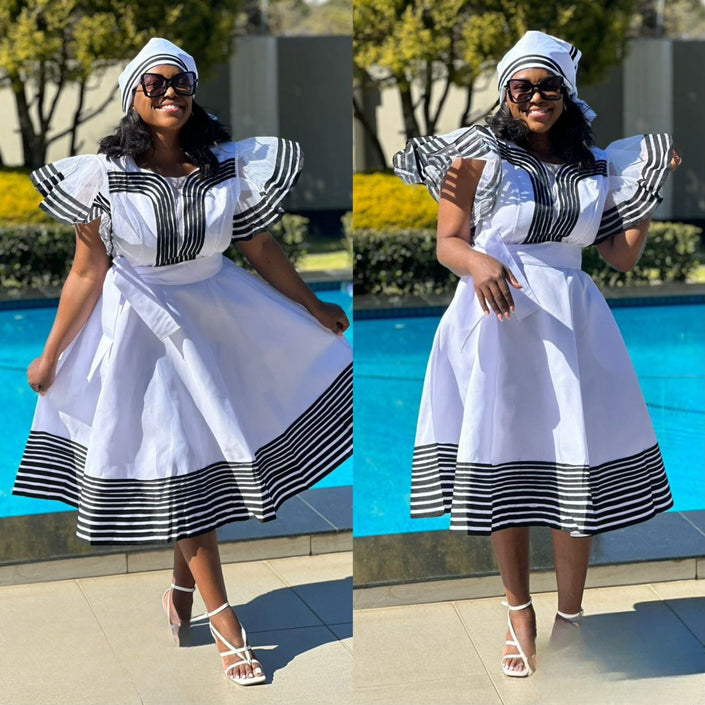 Striped Ruffle Sleeve Flare Dress