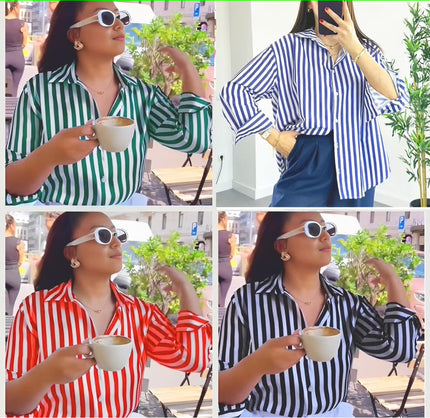 Striped Button-Up Shirt with Classic Turn-Down Collar