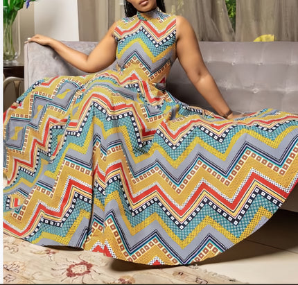 Geometric Zigzag Flare Dress