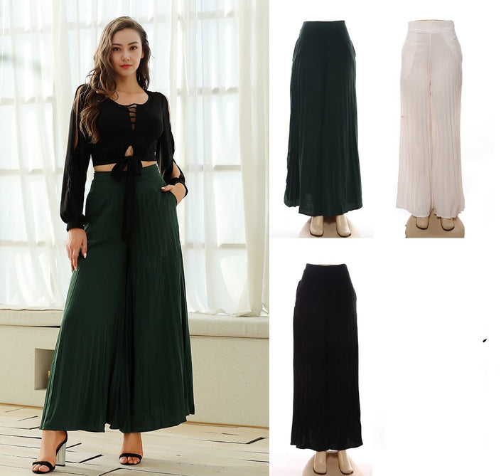 Women's High-Waist Loose-Fit Pleated Wide-Leg Pants