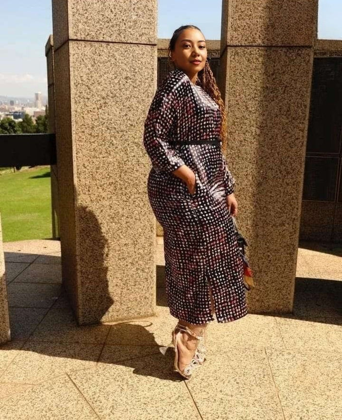 Women's Polka Dot Three-Quarter Sleeve Side Slit Dress