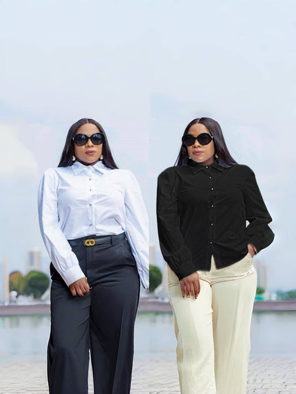 Classic Business Long-Sleeve Shirt with Button Embellishment