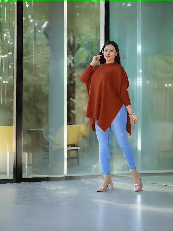 Asymmetrical Hem Knit Top, Minimalist Loose Fit, Effortless Chic Style