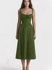 Spaghetti Strap Cinched Waist Ruched Bust Mid-Length Dress