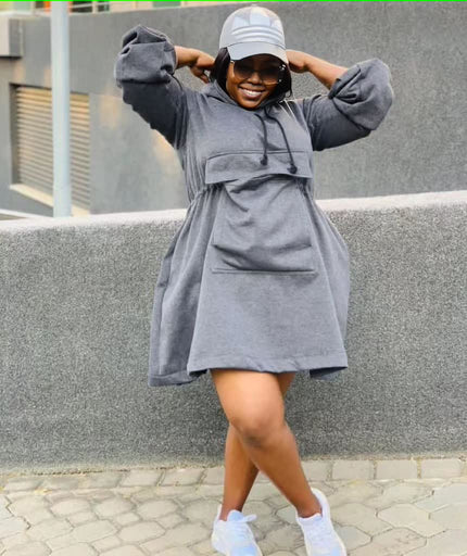 Oversized Hoody Dress with Front Pocket Design