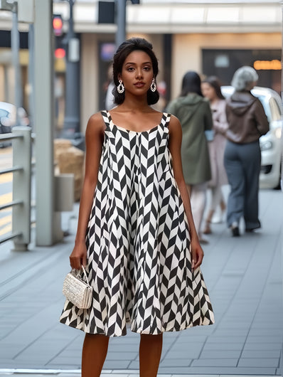 Women's Sleeveless Geometric Diamond Pattern Dress