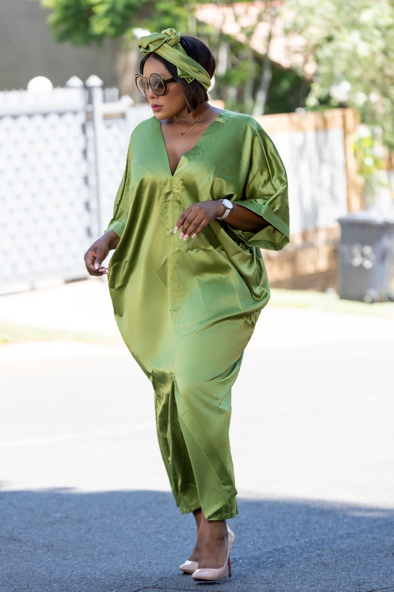 Loose V-Neck Long Sleeve Robe, Geometric Pattern Design