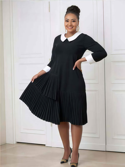 Elegant Patchwork Collar Pleated Dress