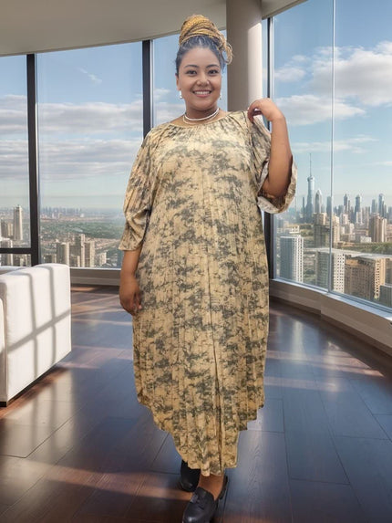 Loose Long Dress with Abstract Print Pattern, Suitable for Daily Wear