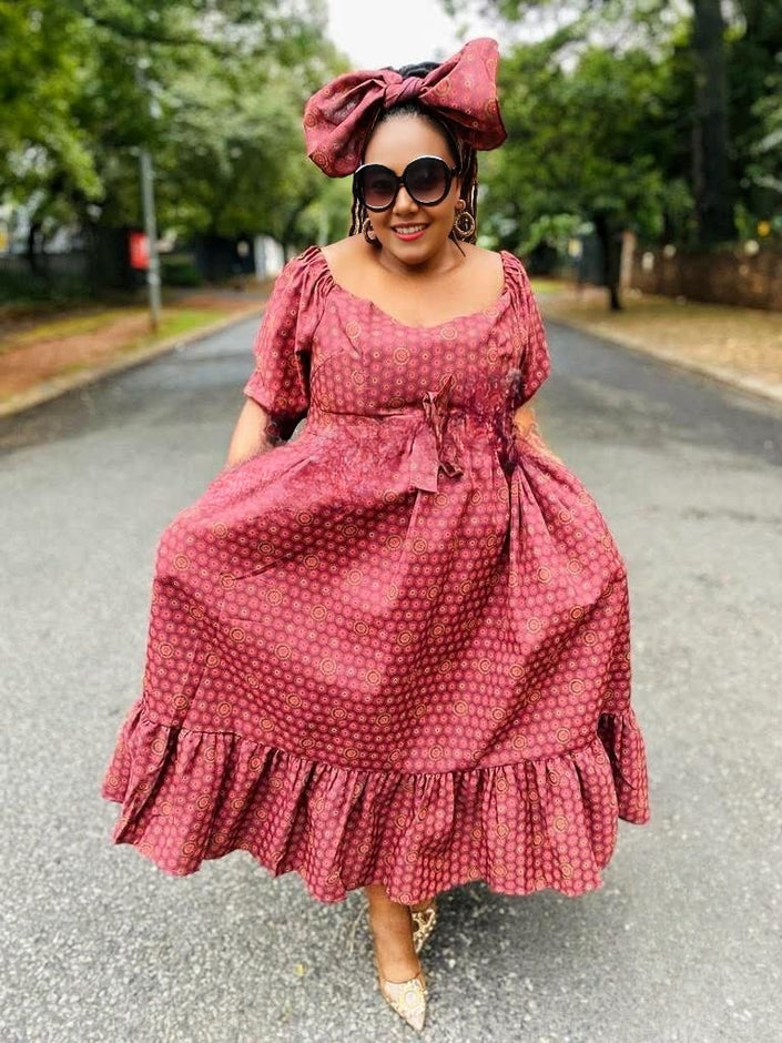 Short Puff Sleeve Dress with Ruffled Hem and Polka Dot Embellishment