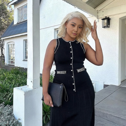 Elegant Women's Knitted Dress - Decorative Buttons