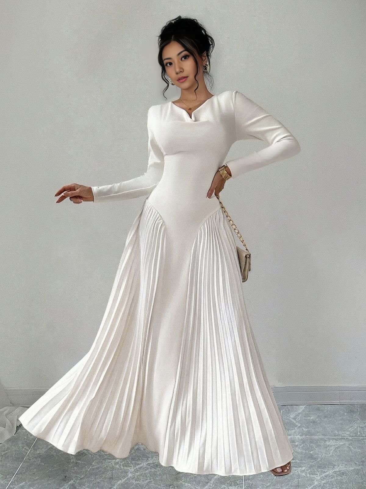 geisha designs pleated cape v-neck maxi dress V-NECK GOWN WITH PLEATED LONG CAPE | CULT MIA