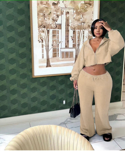 Women's Loose Fit Zip-Up Hoodie and Elastic Waist Drawstring Sweatpants Set