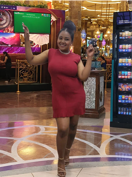 Sleeveless Round Neck Knitted Dress with Subtle Ruffled Hem