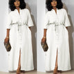 Simple Mid-Sleeve Belted Long Dress