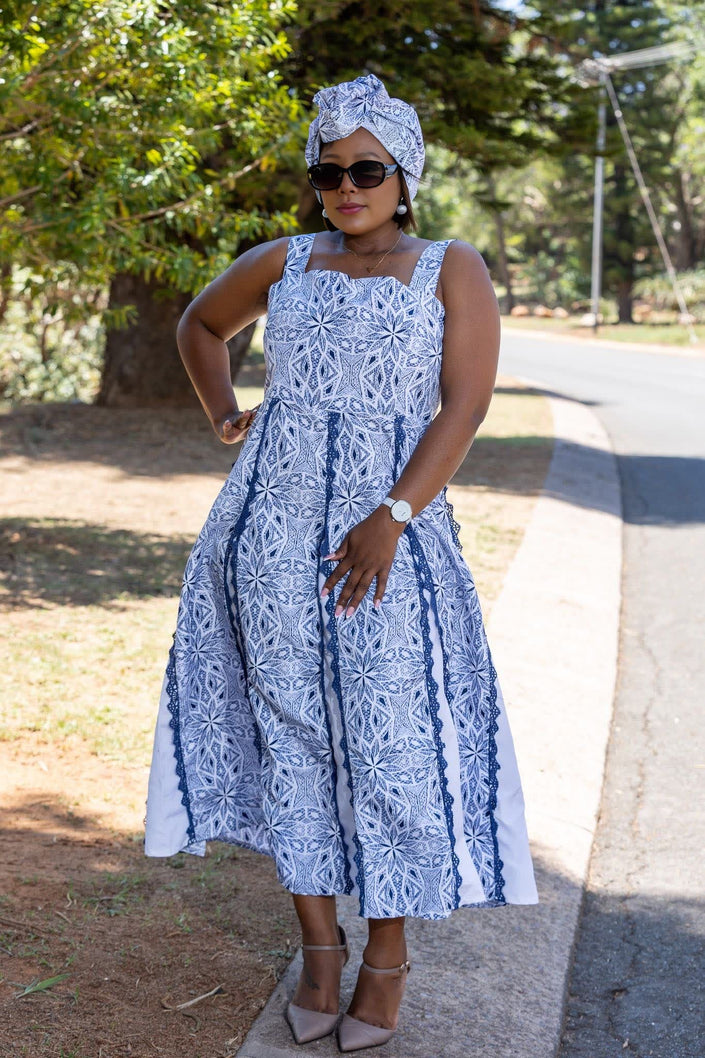 Women's Sleeveless Long Dress, Geometric Patter