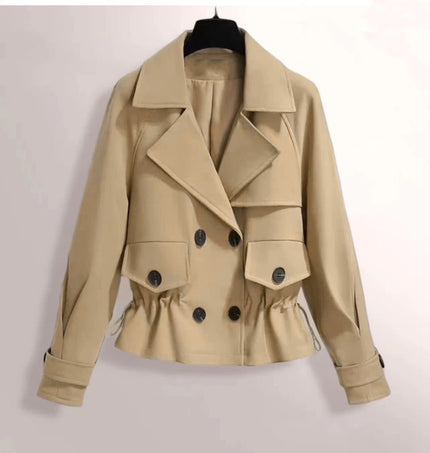Double-Breasted Cropped Jacket with Notched Lapel and Flap Pockets