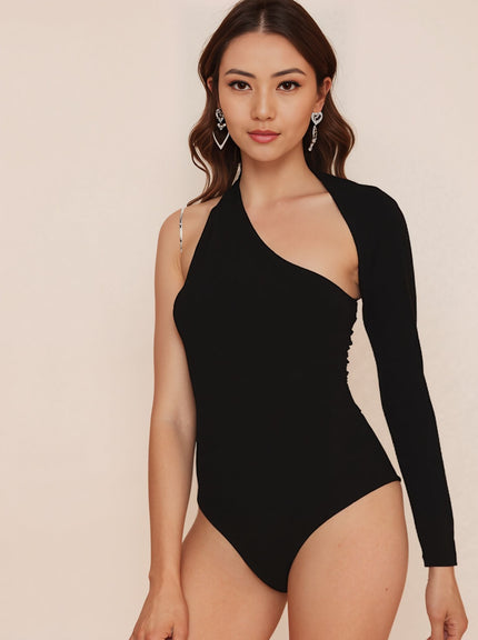 Women's Asymmetrical One-Shoulder Long Sleeve Bodysuit