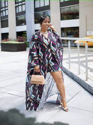 Geometric Print Cardigan and Shorts Set