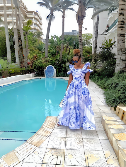 ummer Floral Print Ruffle Sleeveless Top and High-Waisted Maxi Skirt Set