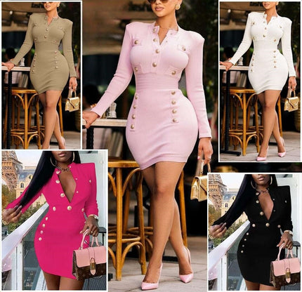 Women's Knitted Bodycon Dress with Button Detailing