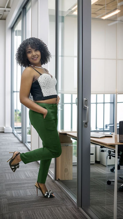 Women's High-Waisted Slim Fit Pants with Belt for Elegance