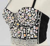 Embellished Sweetheart Bustier Top with Floral Appliqués and Pearl Draping
