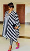 Striped pullover tunic and matching pants, black and white vertical stripes