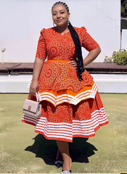 African Print Puff Sleeve Layered Skirt Set Traditional Occasions