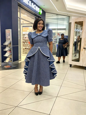 Heritage Layered Puff Sleeve Midi Dress
