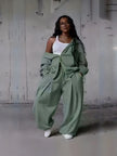 Women Tracksuit Set Hoodie Zip Up Wide Leg Loungewear