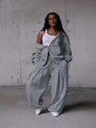 Women Tracksuit Set Hoodie Zip Up Wide Leg Loungewear