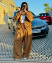 Women Tracksuit Set Hoodie Zip Up Wide Leg Loungewear