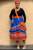 Traditional 4PS African Layered Skirt Geometric Stripe Print Cultural Events Wear