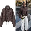 Women Cropped Jacket Stand Collar Long Sleeve Polka Dot Daily Casual Outfit