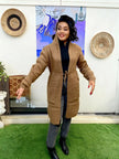 Hooded Waist Tie Mid Length Cardigan Drawstring Pocket Casual Wear