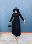 Women Knit Maxi Dress Crew Neck Long Sleeve Pleated Church Occasion Outfit