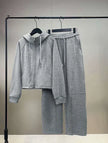 Women Two Piece Tracksuit Hooded Zip Crop Top Wide Leg Pant Daily Lounge Outfit