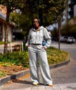 Women Two Piece Tracksuit Hooded Zip Crop Top Wide Leg Pant Daily Lounge Outfit