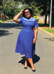 Midi Dress  Geometric Circle Print, Fit Flare