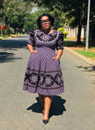 Ethnic Waisted Midi Dress Floral Geometric Print Semi Formal Occasion Wear