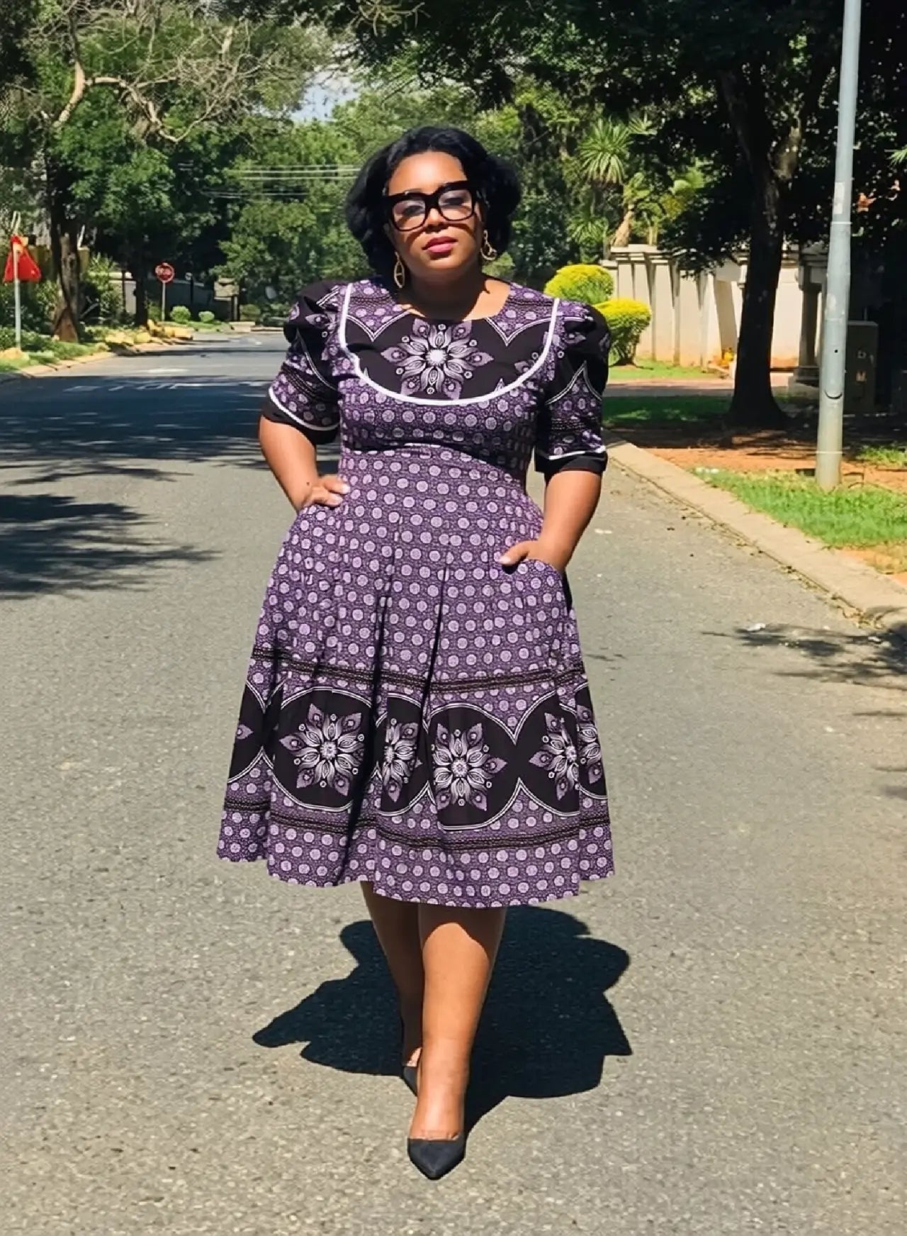 Ethnic Waisted Midi Dress Floral Geometric Print Semi Formal Occasion Wear