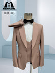 Blush pink slim-fit 3-piece suit with peak lapel blazer, waistcoat, bow tie