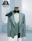 Mint green slim fit peak lapel suit jacket with matching waistcoat and black bow tie