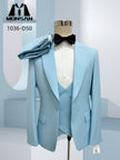 Light blue slim fit 3-piece suit with jacket, white vest and black bow tie