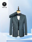 Slim-fit dark teal suit jacket and waistcoat set with peak lapels