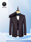 Men's slim-fit dark peak lapel 3-piece suit with vest and bow tie